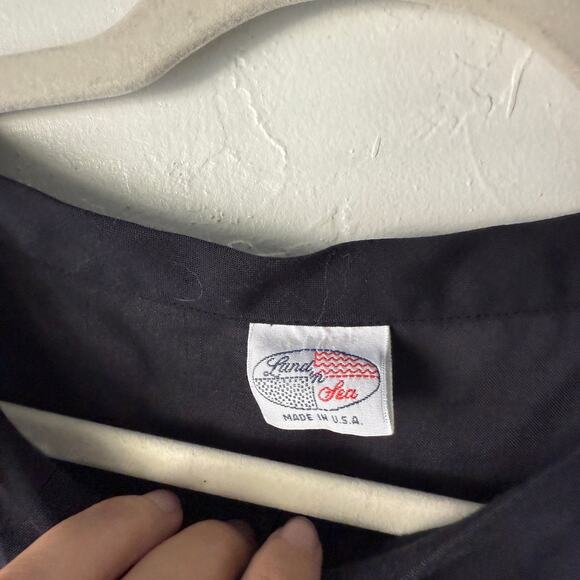 Vintage 60s Land ‘n Sea Black‎ Embroidered Blouse Made in USA Minimalist Top M - Picture 6 of 9